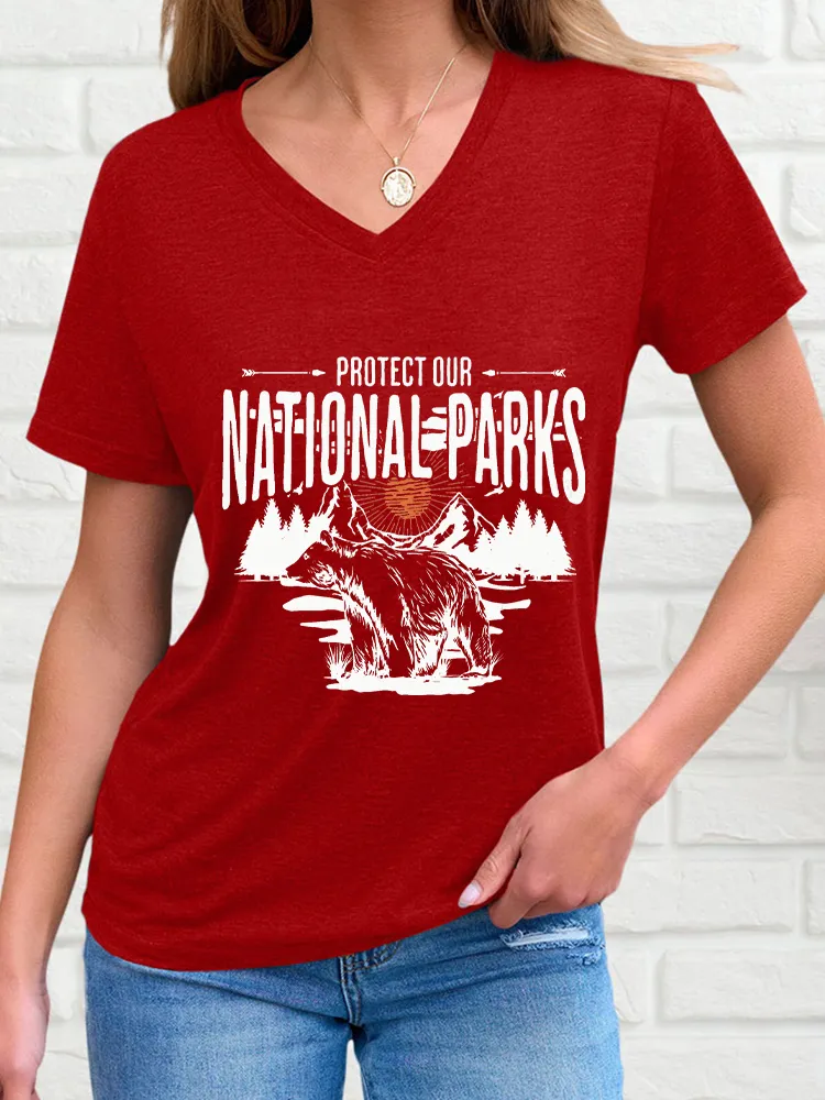 Women'S Protect Our National Parks V-Neck Short-Sleeved T-Shirt
