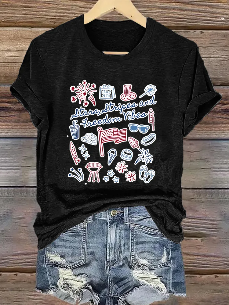 Woman'S Stars Stripes And Freedom Rights Crew Neck Short Sleeve T-Shirt