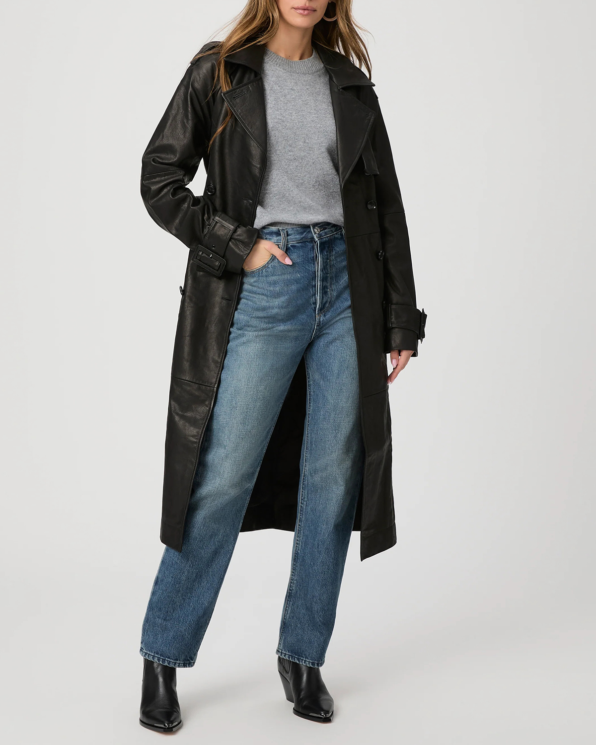 Black Faux Leather Trench Coat