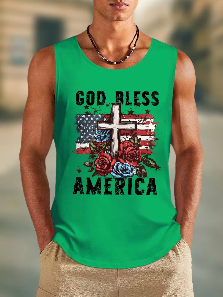 Men'S God Bless America Round-Necked Sleeveless Vest