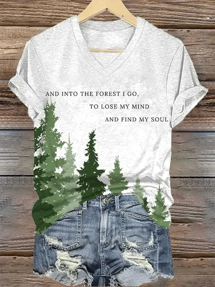 Woman'S And Into The Forest I Go, To Lose My Mind And Find My Soul V-Nack Short Sleeve T-Shirt