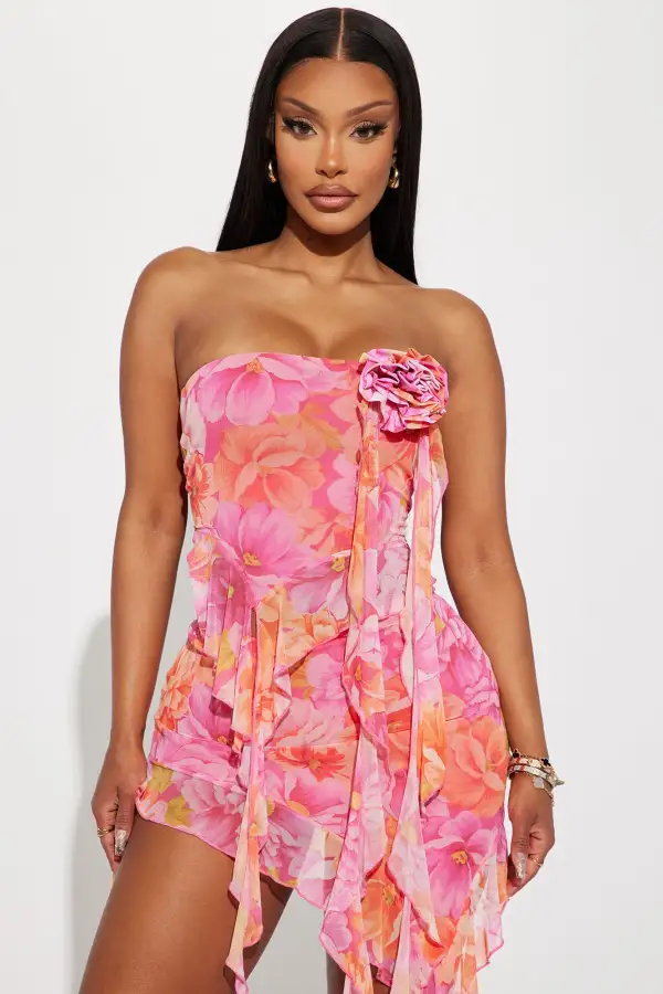 Not Looking Back Mesh Skirt Set - Pink/combo