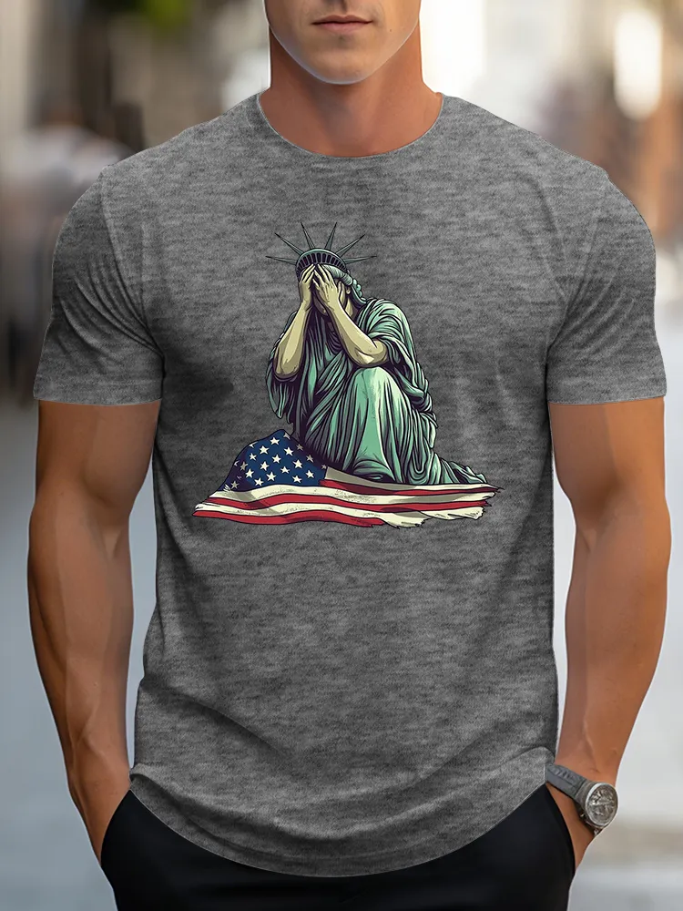 Man'S The Statue Of Liberty Round-Neck Short-Sleeved T-Shirt