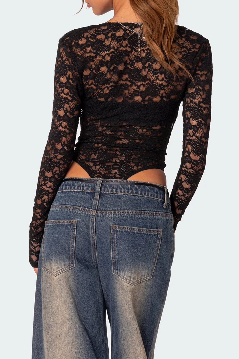 Black Sheer Lace Two Piece Bodysuit