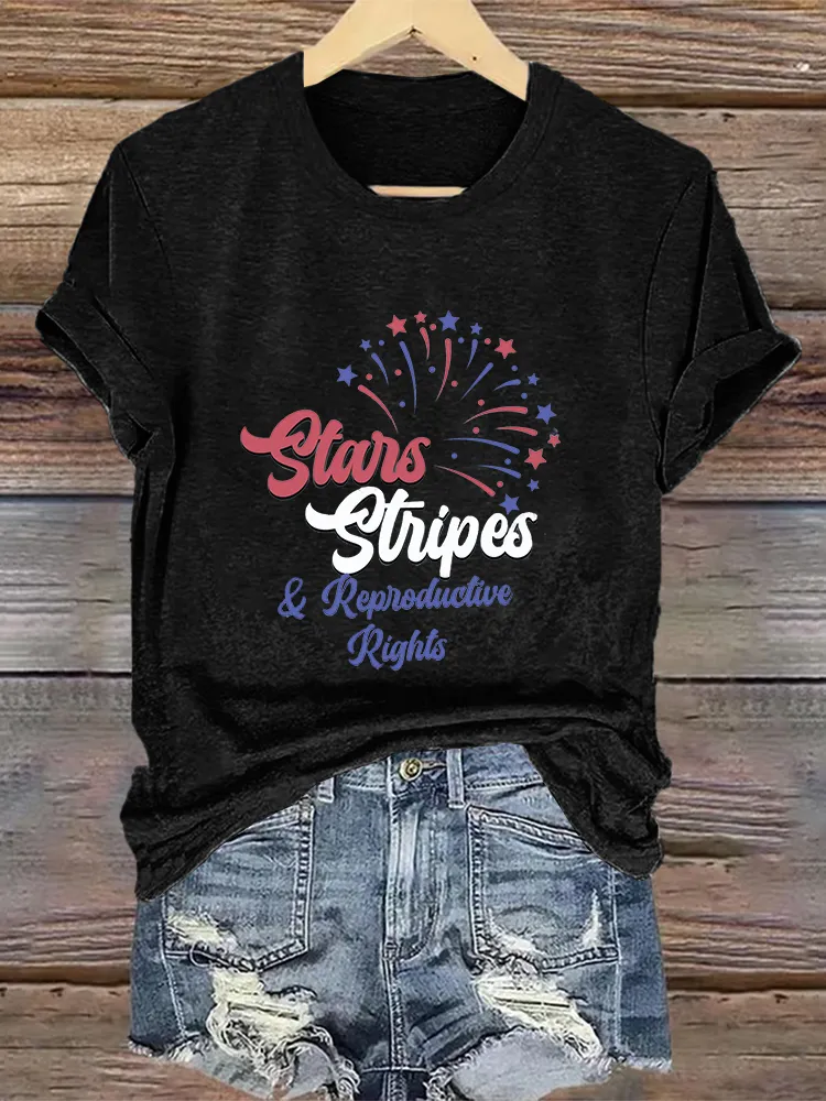 Woman'S Stars Stripes Repioductive Rights Crew Neck Short Sleeve T-Shirt