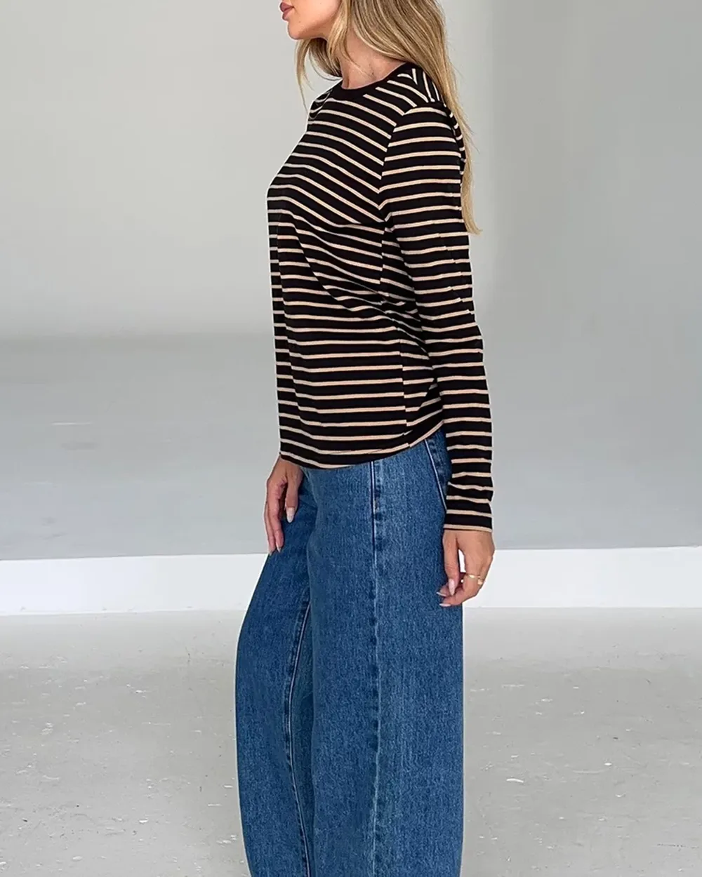 Long Sleeve Stripe Boyfriend Tee