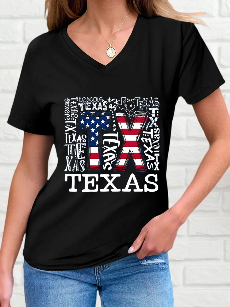 Woman'S Texas V-Neck And Short Sleeves T-Shirt