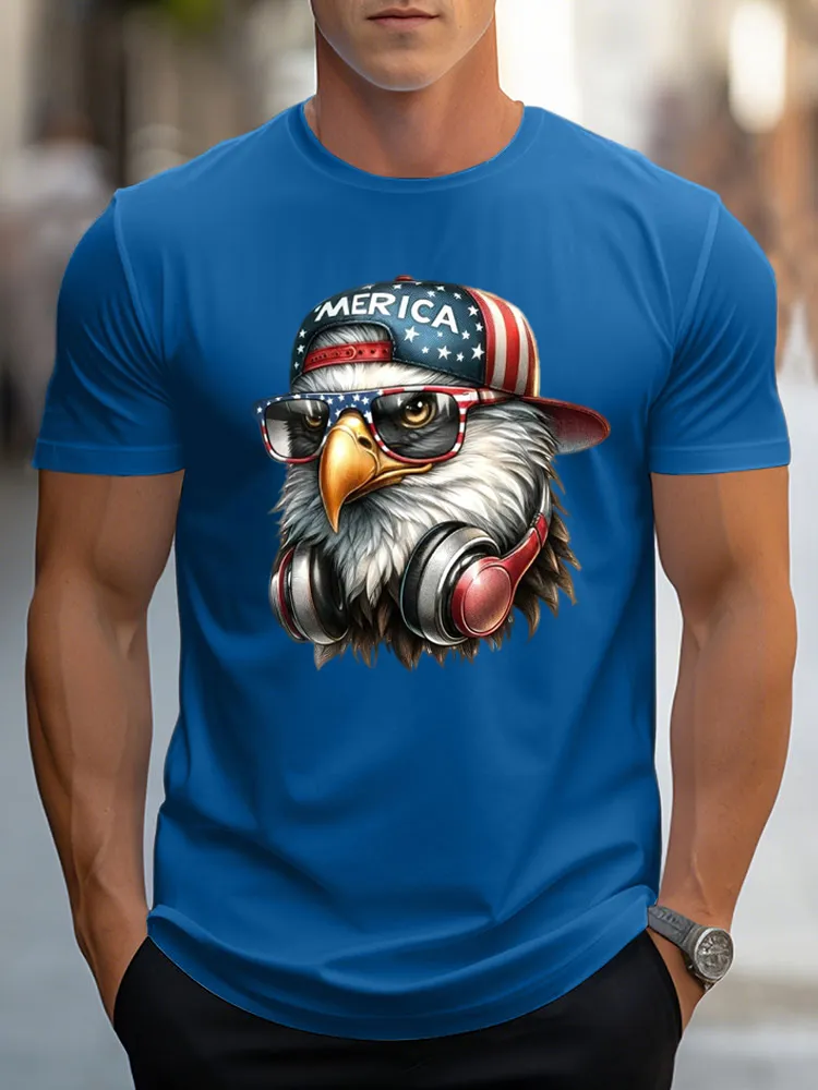 Man'S Independence Day Eagle Round-Neck Short-Sleeved T-Shirt