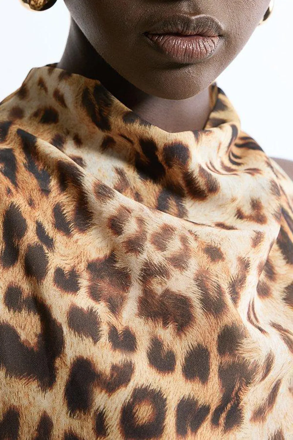 Georgette Leopard Draped Halter Woven Top