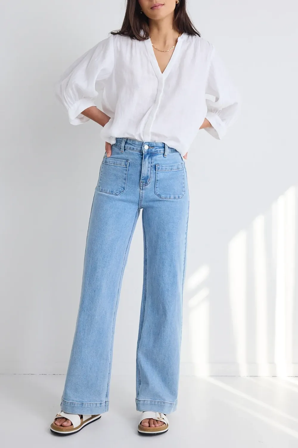 Light Blue High Rise Wide Leg Pocket Jean