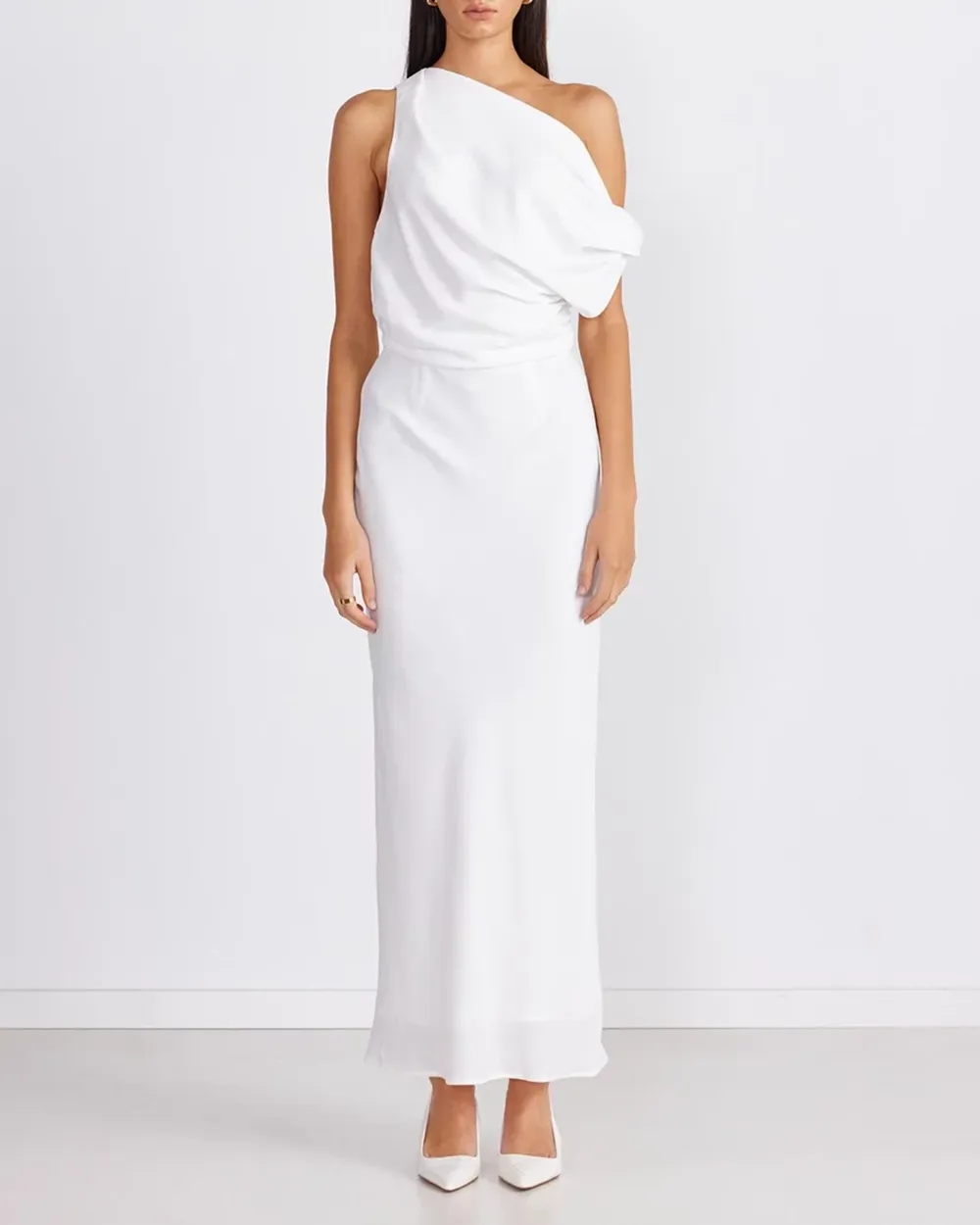 Off-shoulder Satin Maxi Dress