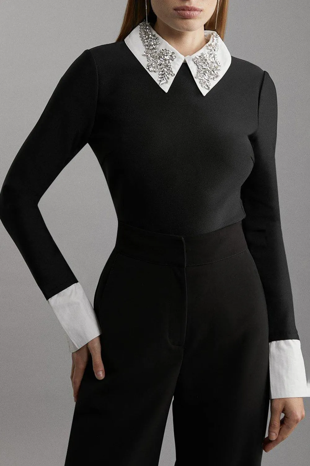 Embellished Collar Knit Top