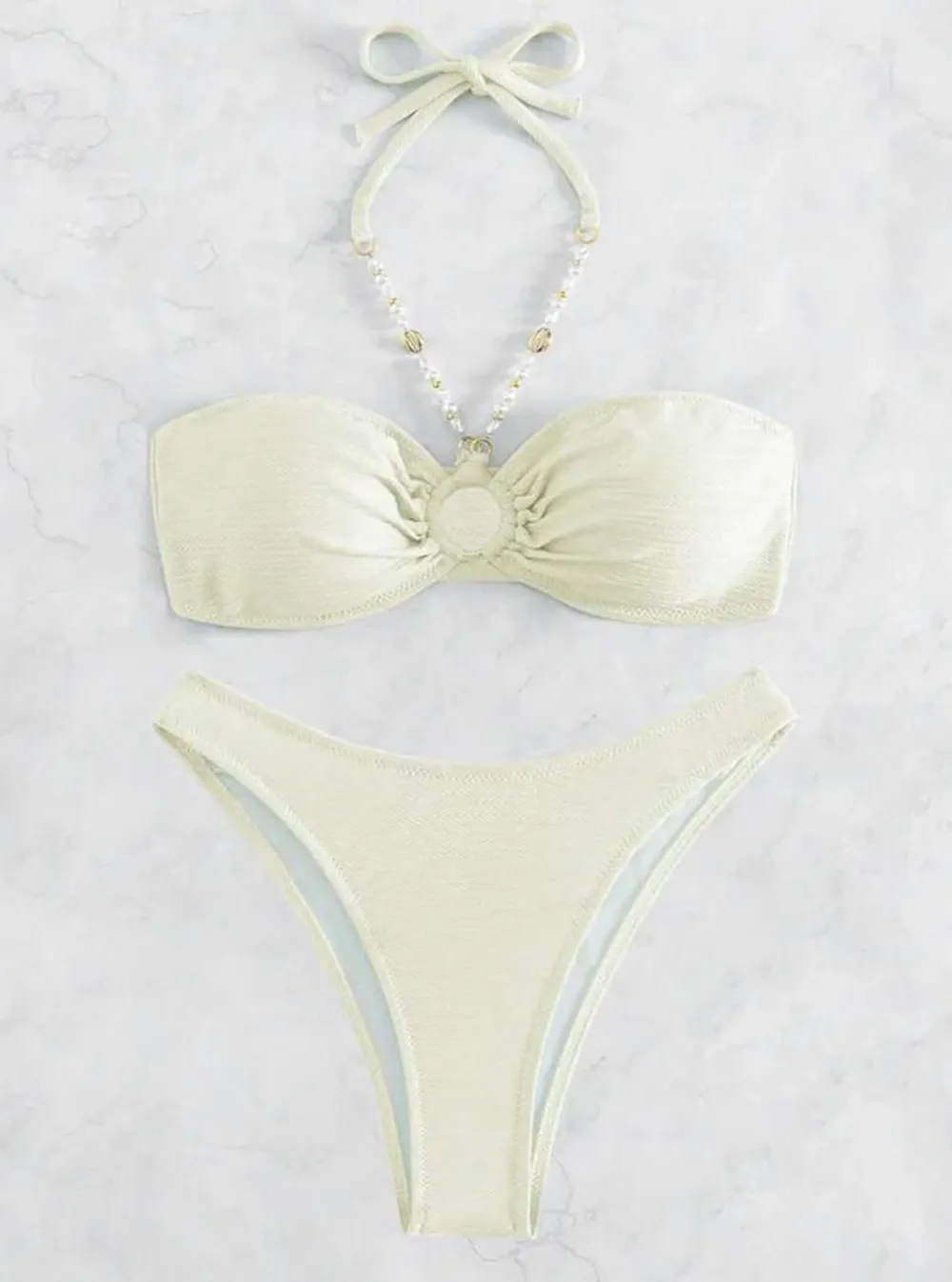 Chain Halter Solid Color Beach Bikini