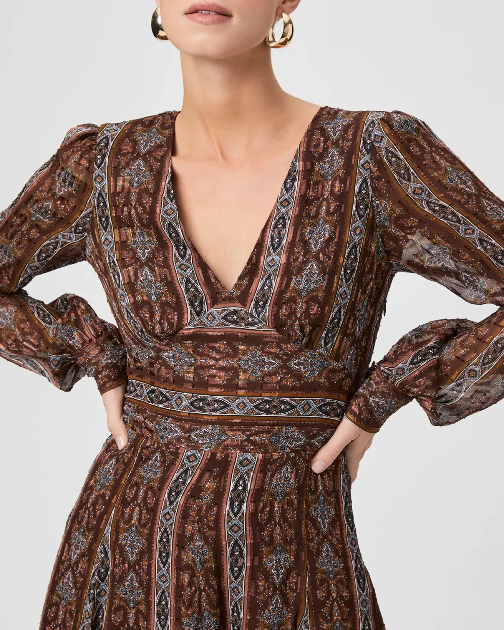 Brown And Red Striped Wrap Mini Dress