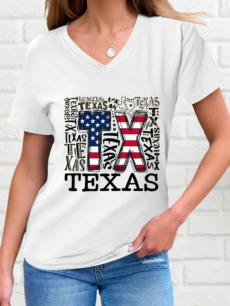 Woman'S Texas V-Neck And Short Sleeves T-Shirt