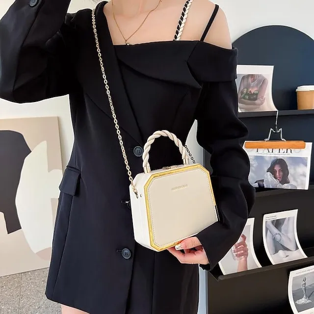 Women's Handbag Crossbody Bag PU Leather Daily Chain Waterproof Durable Letter Black Pink Dark Green
