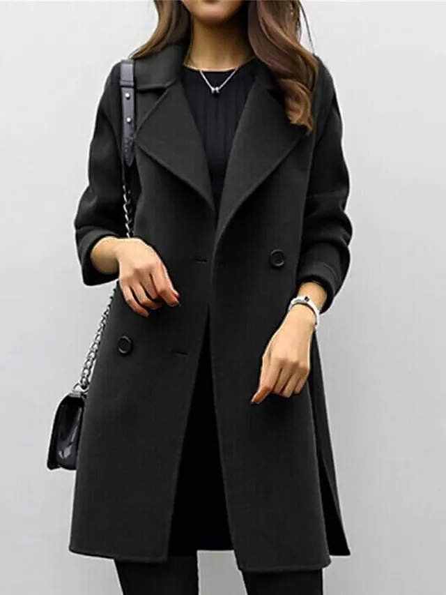 Women's Winter Coat Fall Long Overcoat Double Breasted Pea Coat with Belt Windproof Classic Slim Fit Trench Coat Elegant Outerwear Long Sleeve ArmyGreen S