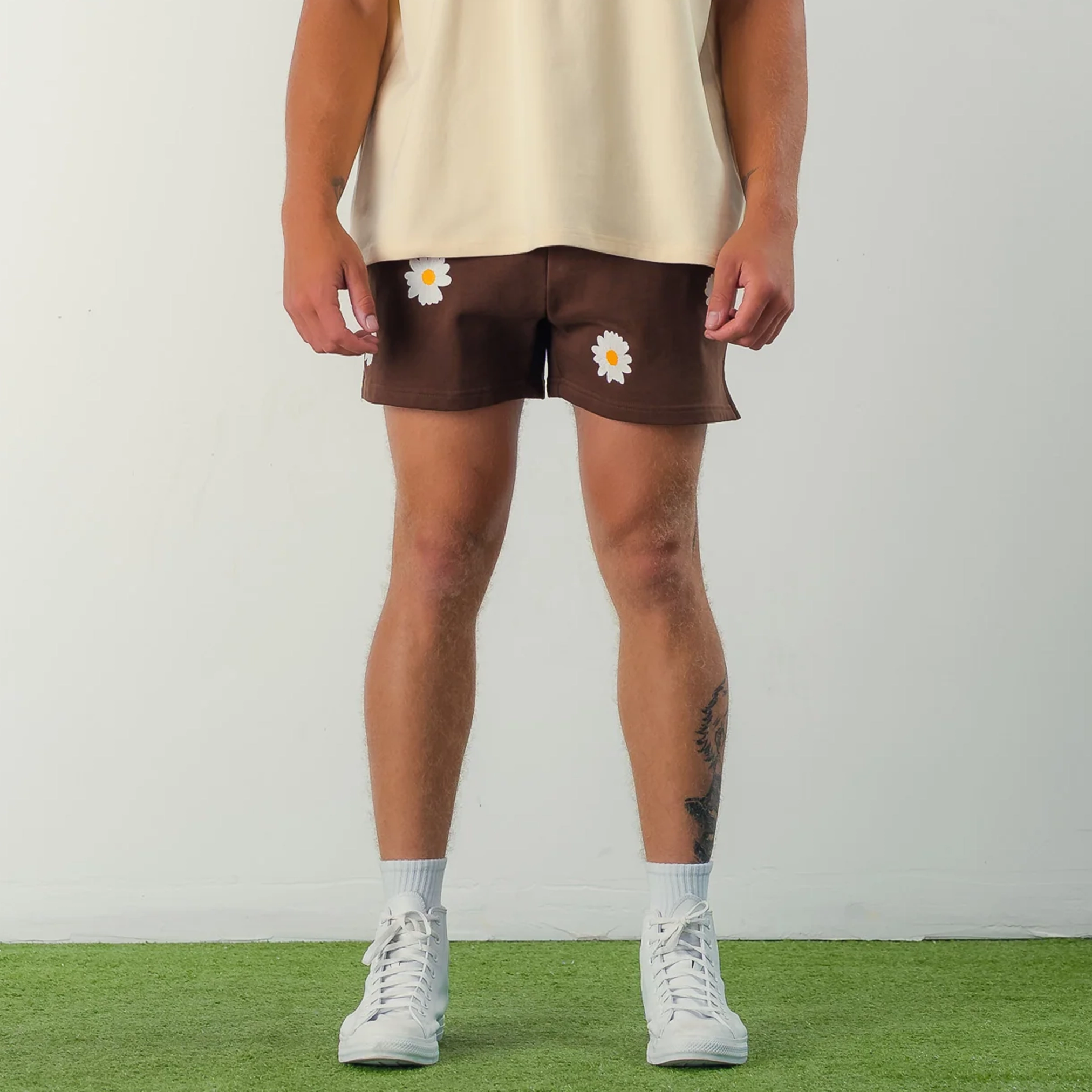 COTTON SHORTS (MID THIGH CUT) DAISY - BROWN
