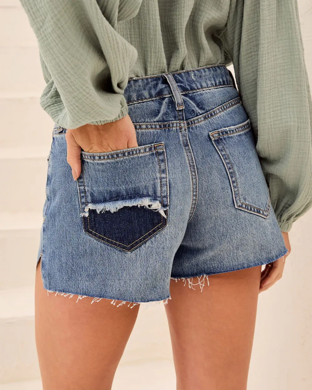 Mid Rise Denim Shorts