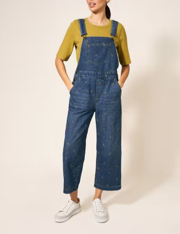 Embroidered Crop Dungaree