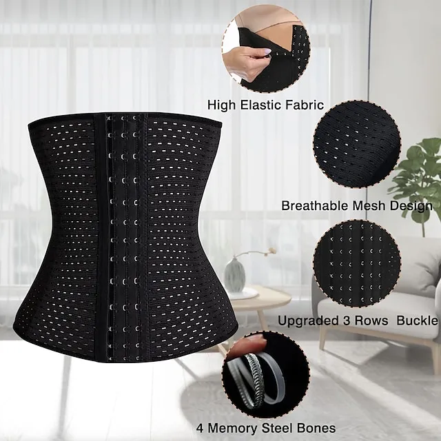 Corset Women's Waist Trainer Shapewears Office Running Gym Yoga Plus Size Creamy-white Black Brown Sport Breathable Hook & Eye Tummy Control Push Up Front Close Solid Color Summer Spring Fall