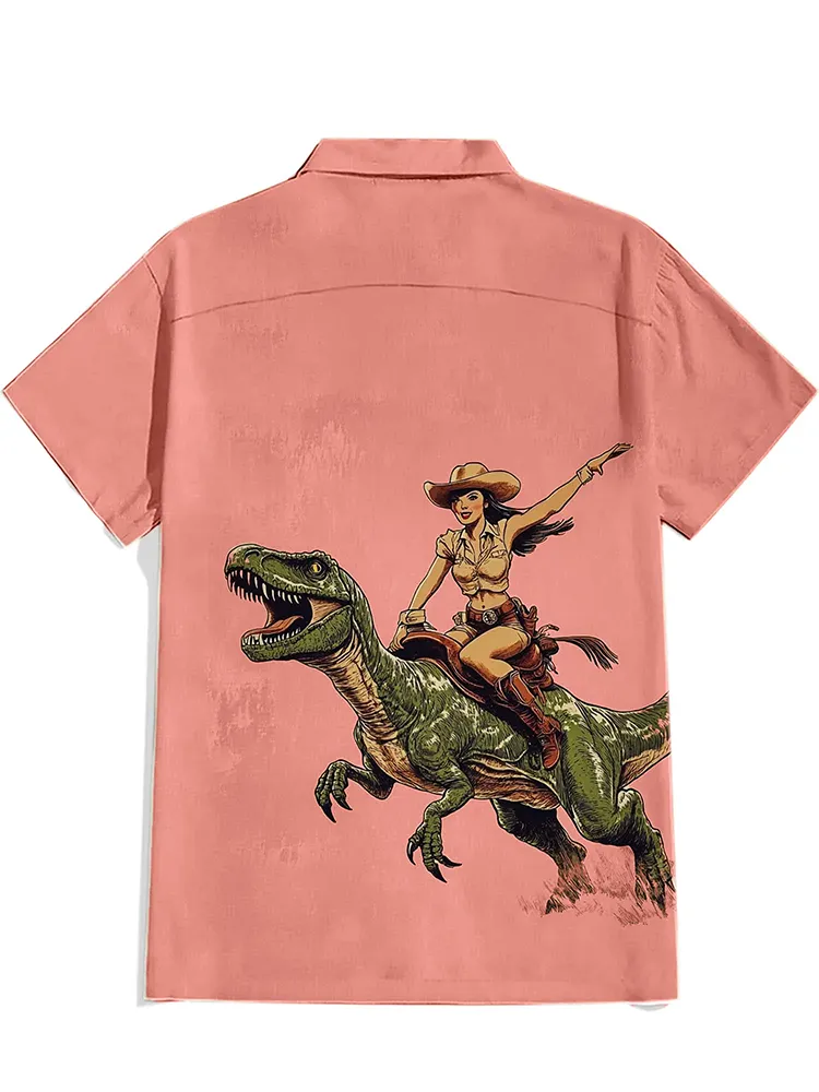 A Cowgirl Riding A Dinosaur Shirt