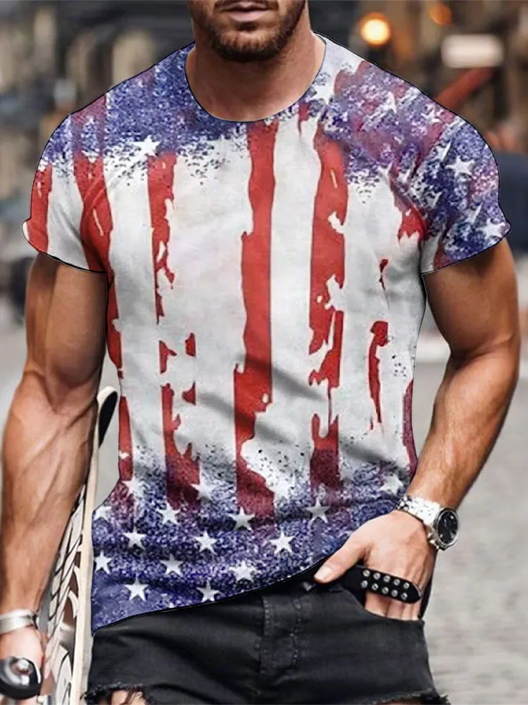 Man'S Independence Day Print Round-Neck Short-Sleeved T-Shirt