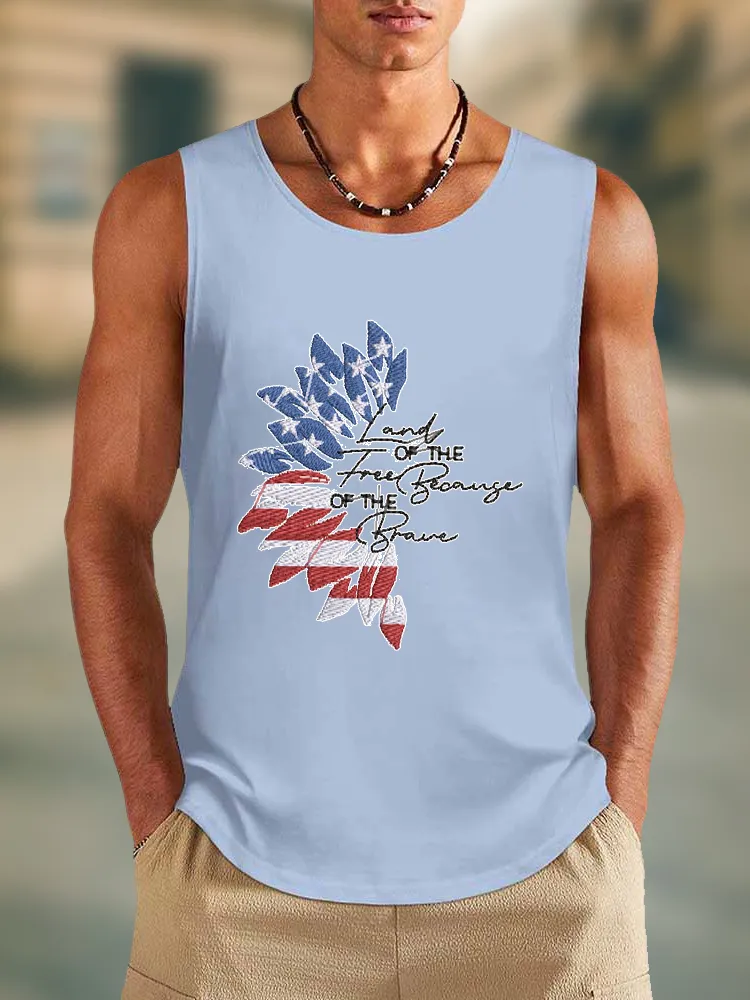 Men'S Land Of The Free Because Of The Brave Round-Necked Sleeveless Vest
