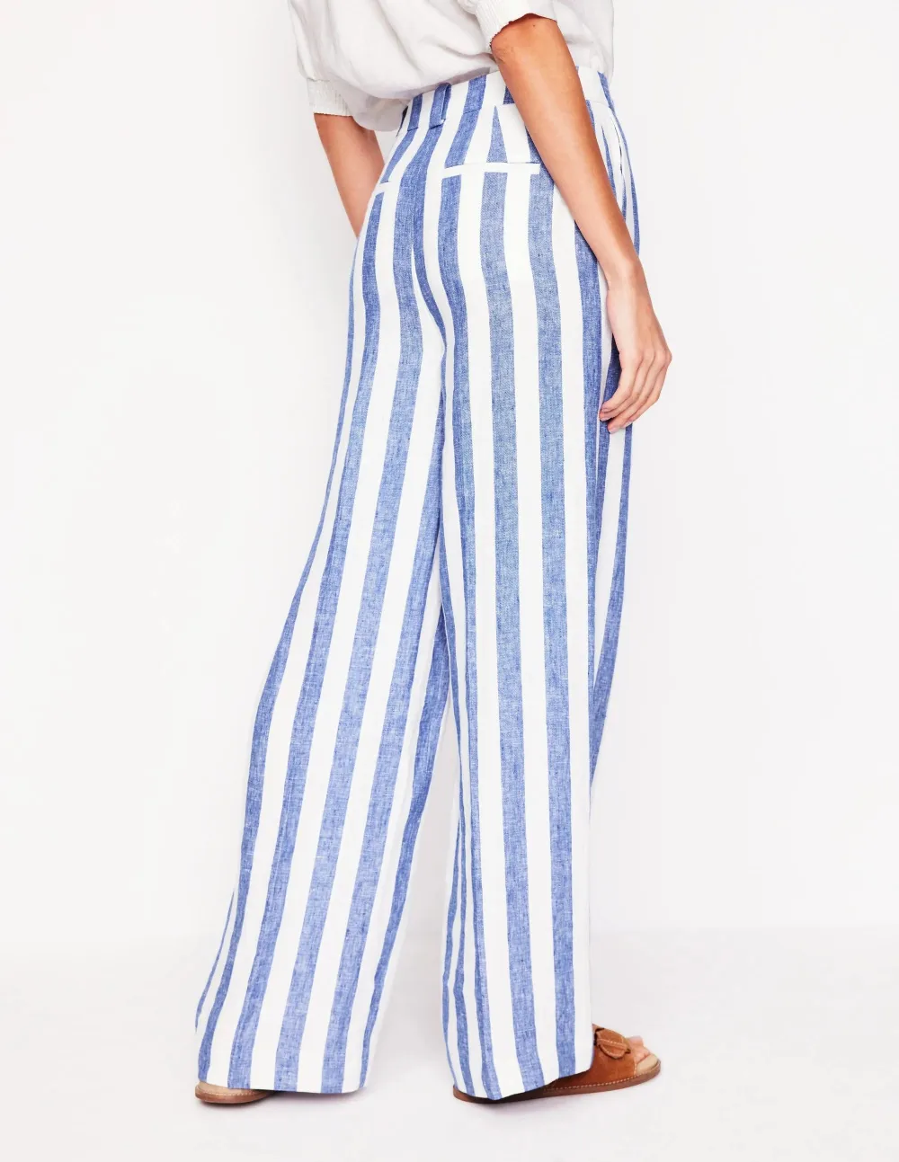 Blue and White Striped Linen Trousers