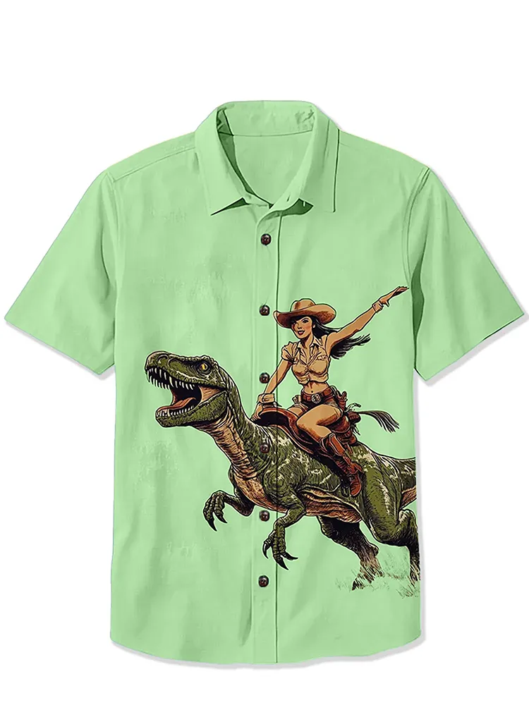 A Cowgirl Riding A Dinosaur Shirt