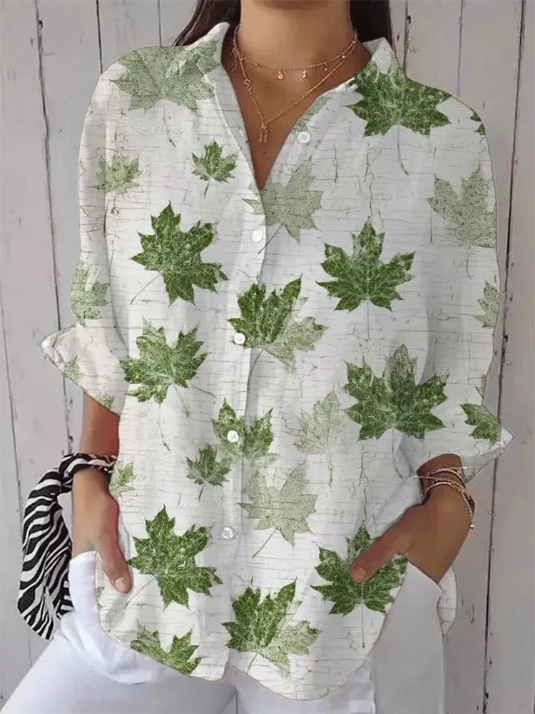 Women'S Casual Leaf Print Shirt