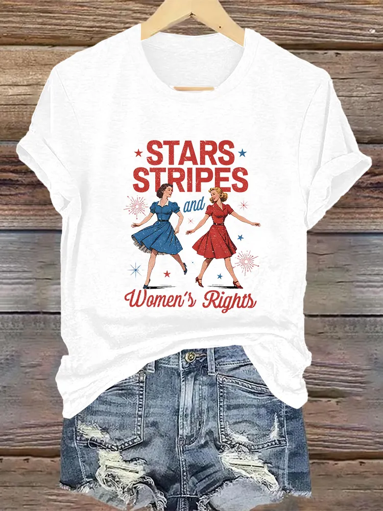 Woman'S Stars Stripes And Women'S Rights Crew Neck Short Sleeve T-Shirt