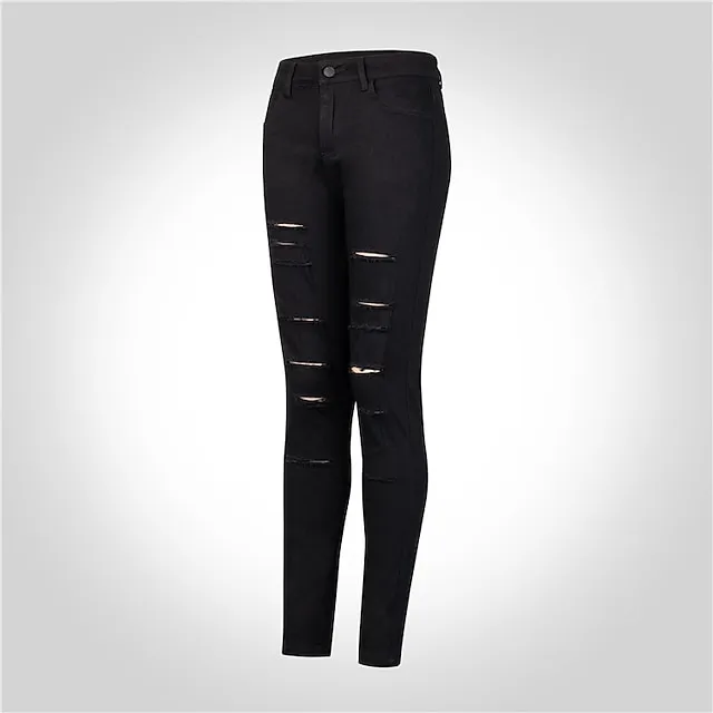 Women's Jeans Trousers Pants Trousers Full Length Denim Side Pockets Cut Out Micro-elastic Mid Waist Fashion Casual Weekend Black White S M Summer Spring &  Fall