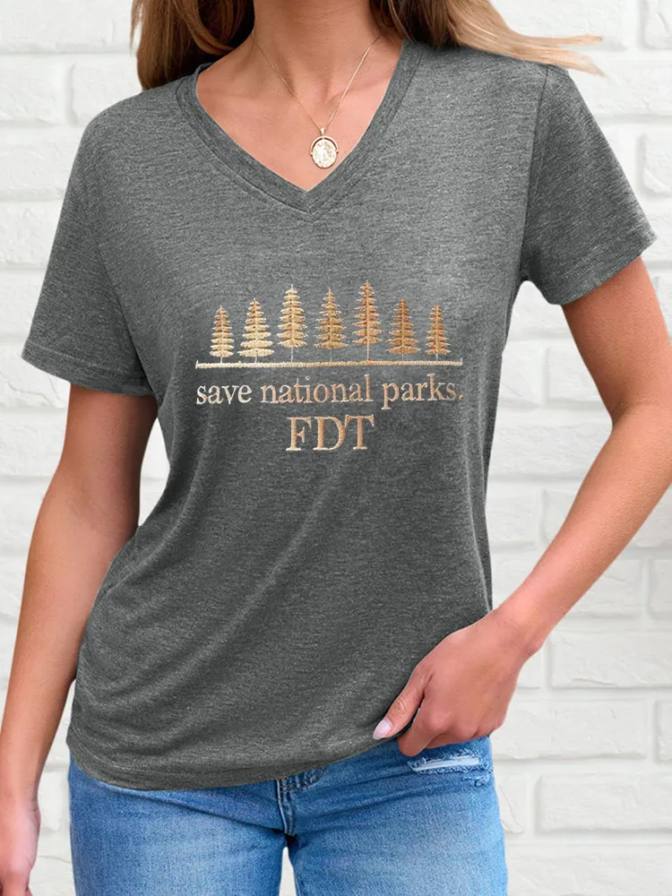 Women'S Save National Parks FDT V-Neck Short-Sleeved T-Shirt