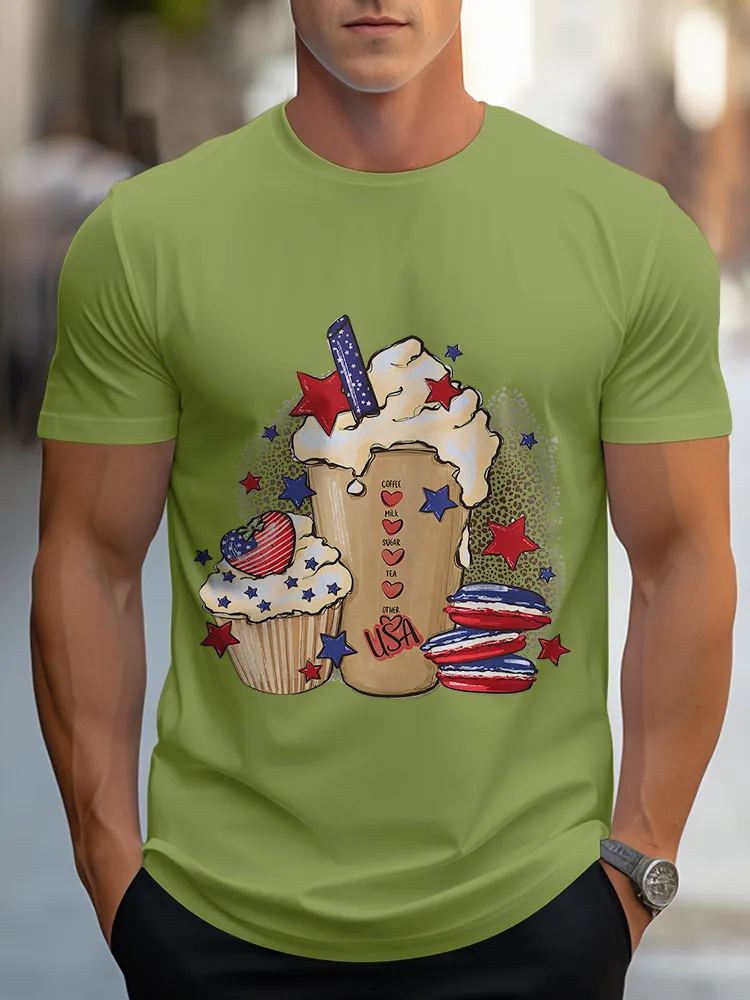Man'S Dessert Print Round-Neck Short-Sleeved T-Shirt