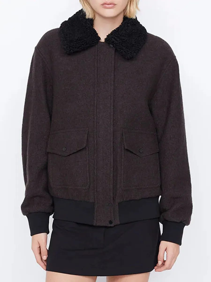 Dark Brown Fleece - Collar Bomber Jacket