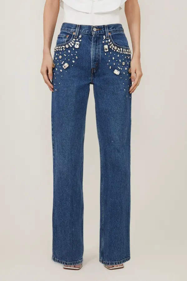 Hand Embellished Vintage Straight Leg Jean