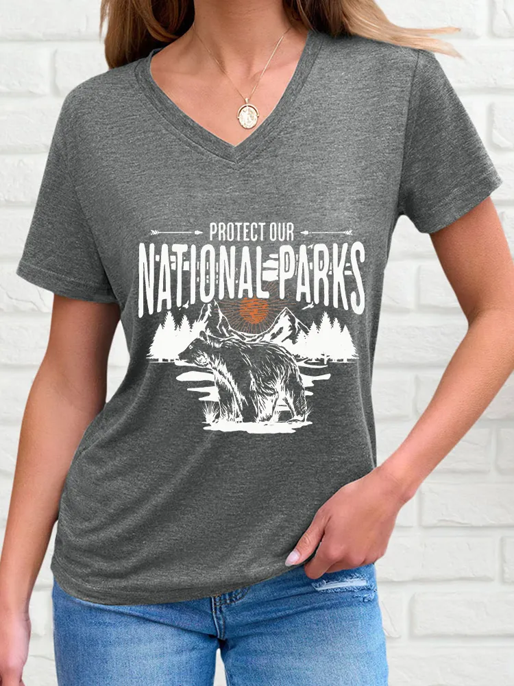 Women'S Protect Our National Parks V-Neck Short-Sleeved T-Shirt