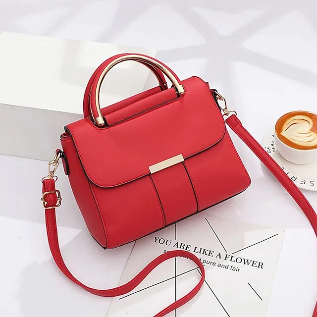 Women's Handbag Crossbody Bag Crossbody Bag Top Handle Bag PU Leather Daily Date Office & Career Solid Color Dark Khaki Rubber red milky