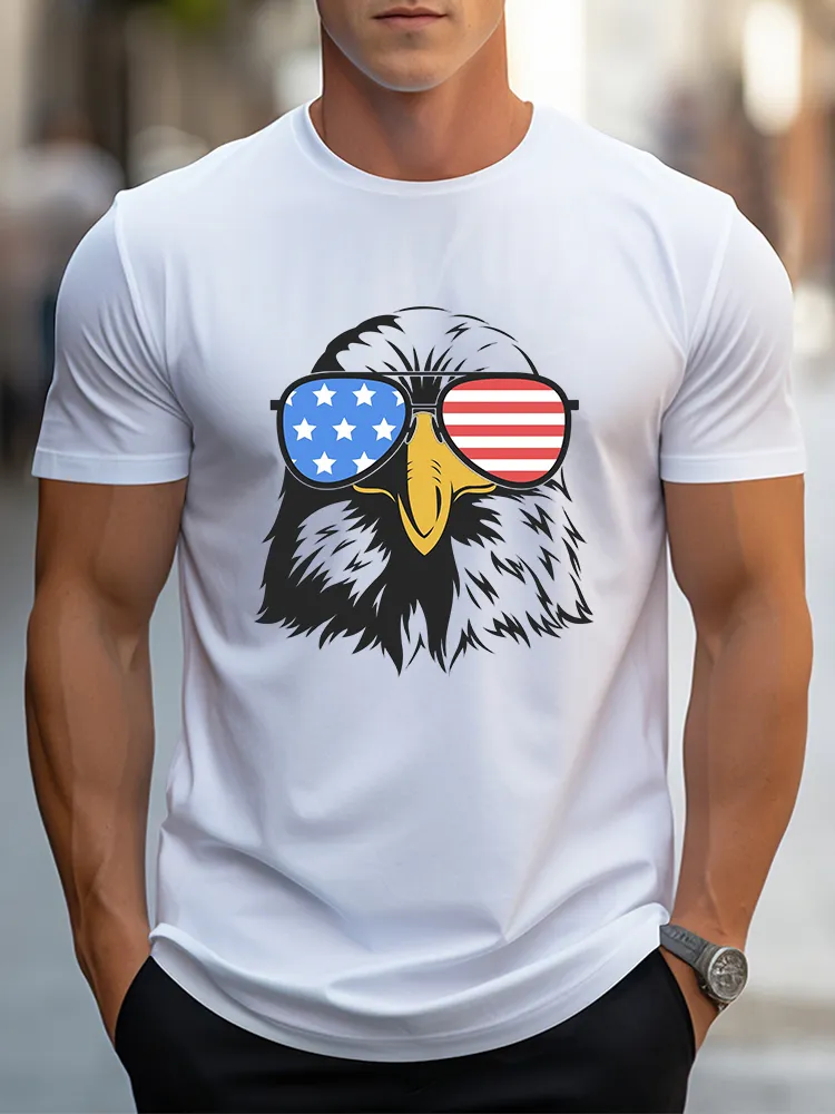 Man'S Star Striped Eagle Patriotic Style T-Shirt Round-Neck Short-Sleeved T-Shirt