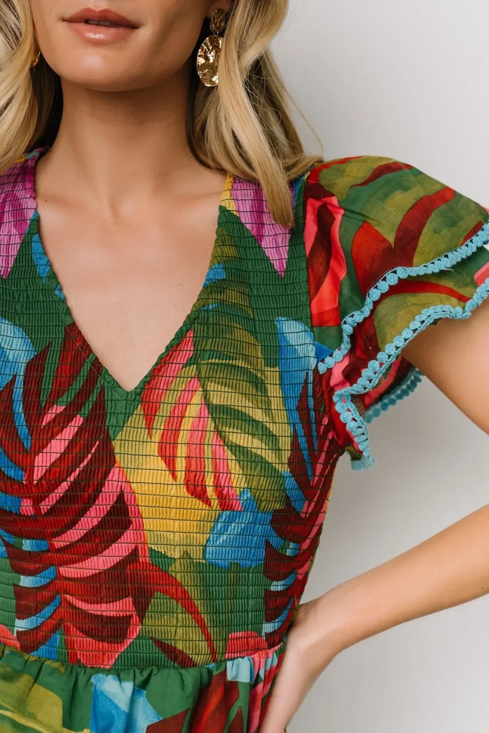 Retro Vintage Distressed Artistic Lotus Leaf Hem Dress