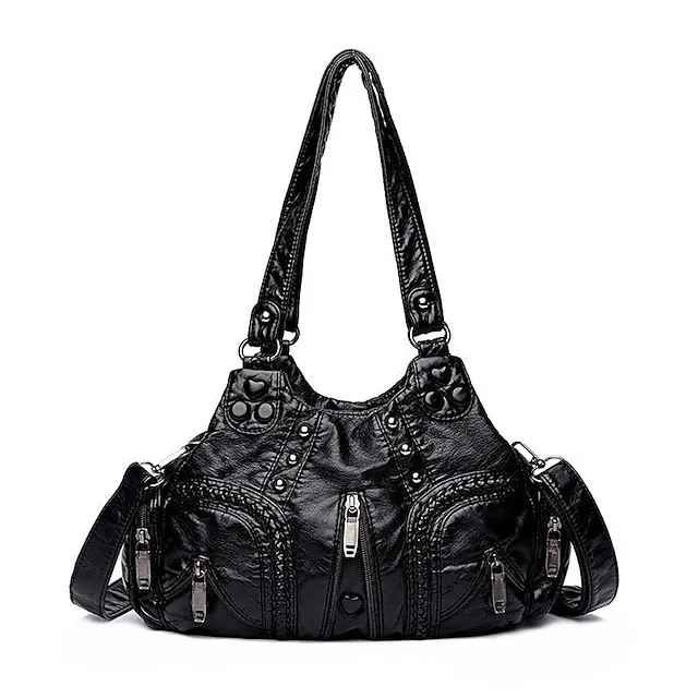 Women's Shoulder Bag Waterproof Shoulder Strap Tote PU Leather Daily Date Rivet Solid Color Black Brown