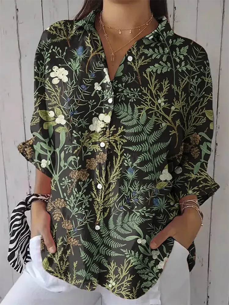 Women'S Casual Forest Lily Of The Valley Floral Print Shirt