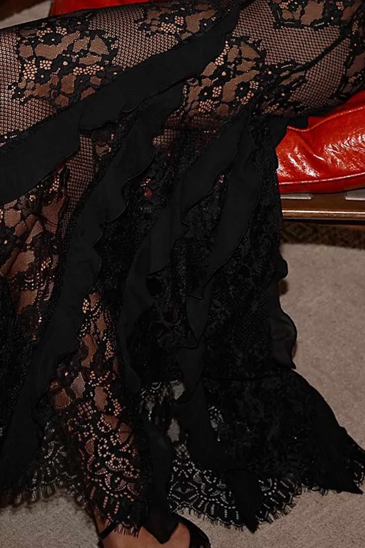 Strapless Lace Paneled Maxi Dress