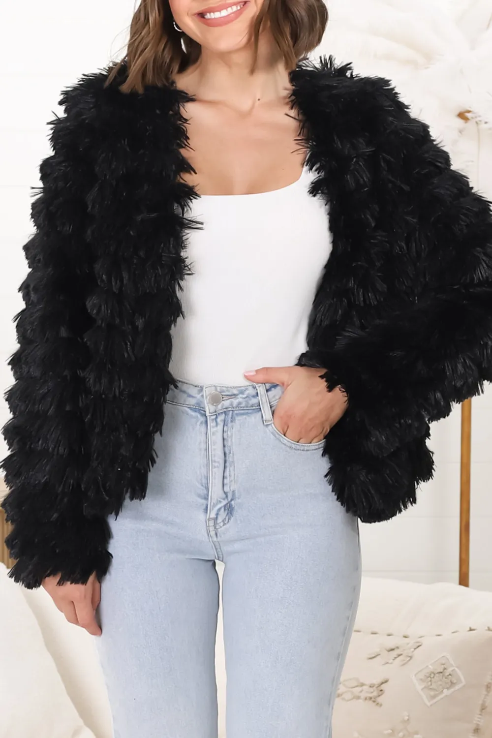 Black Fuzzy Short Style Jacket