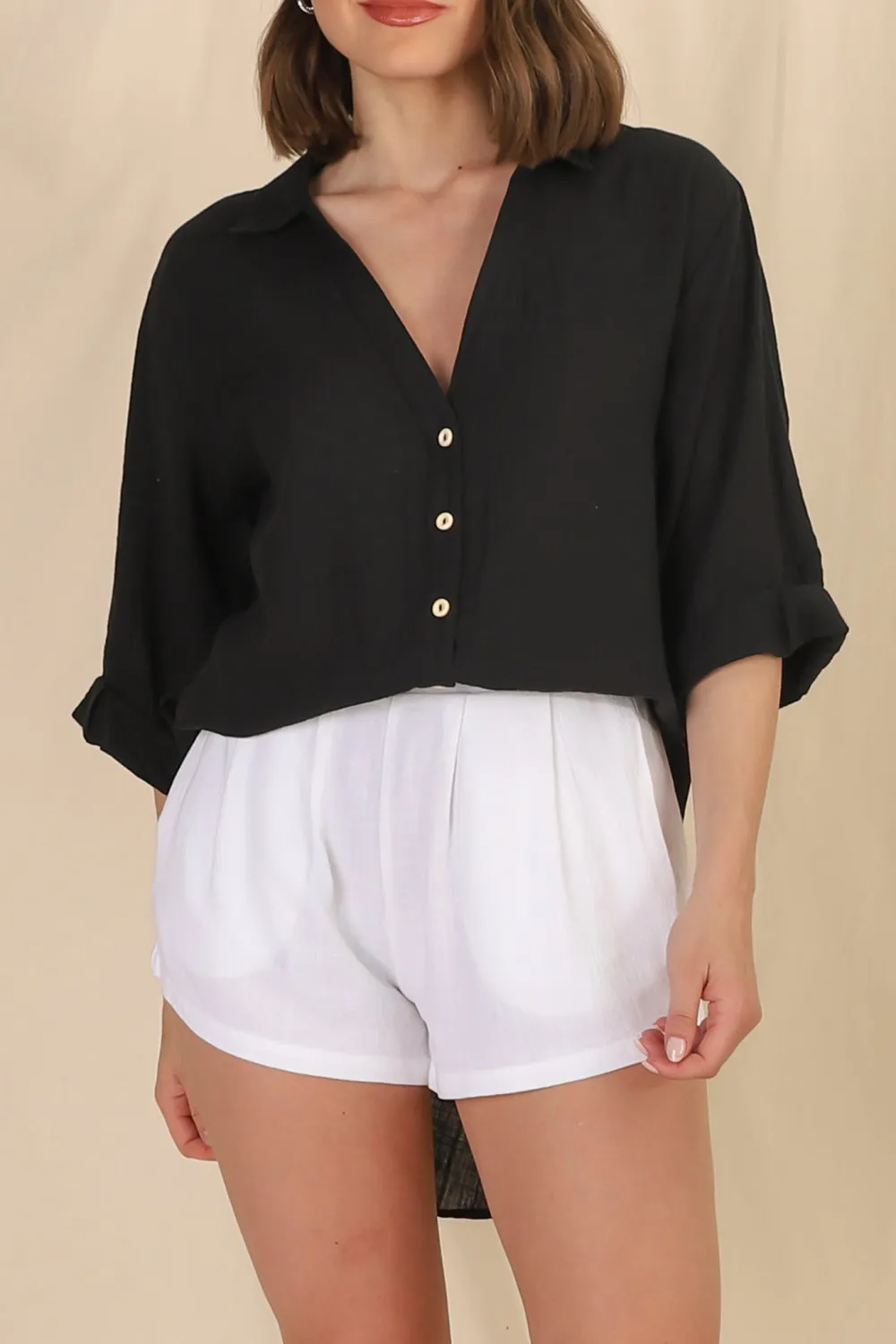 Black Oversized Button Up Longline Shirt