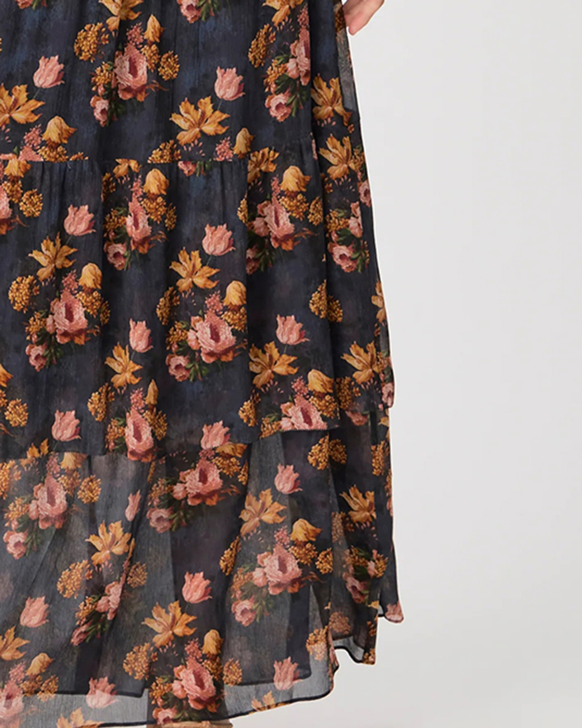 Navy And Orange Floral Print One Shoulder Maxi Dress