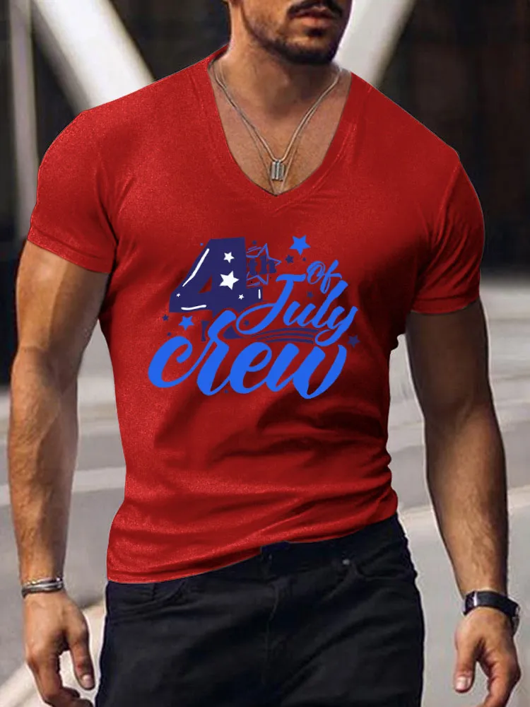 Men'S 4Th Of July Crew Print Short-Sleeved V-Neck T-Shirt