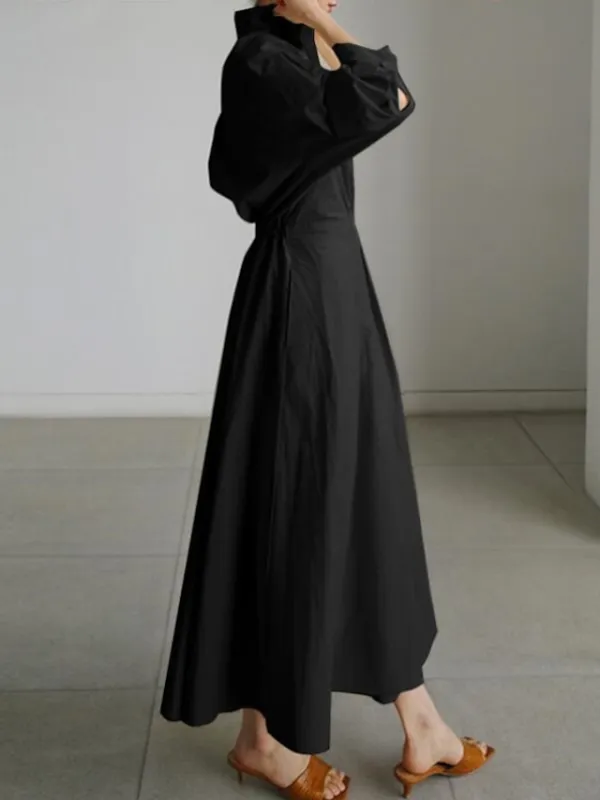 Women's Shirt Dress Casual Dress Swing Dress Maxi long Dress Outdoor Office Holiday Polyester Basic Modern Shirt Collar Ruched Pocket Long Sleeve Summer Spring Fall 2023 Regular Fit Black Army Green