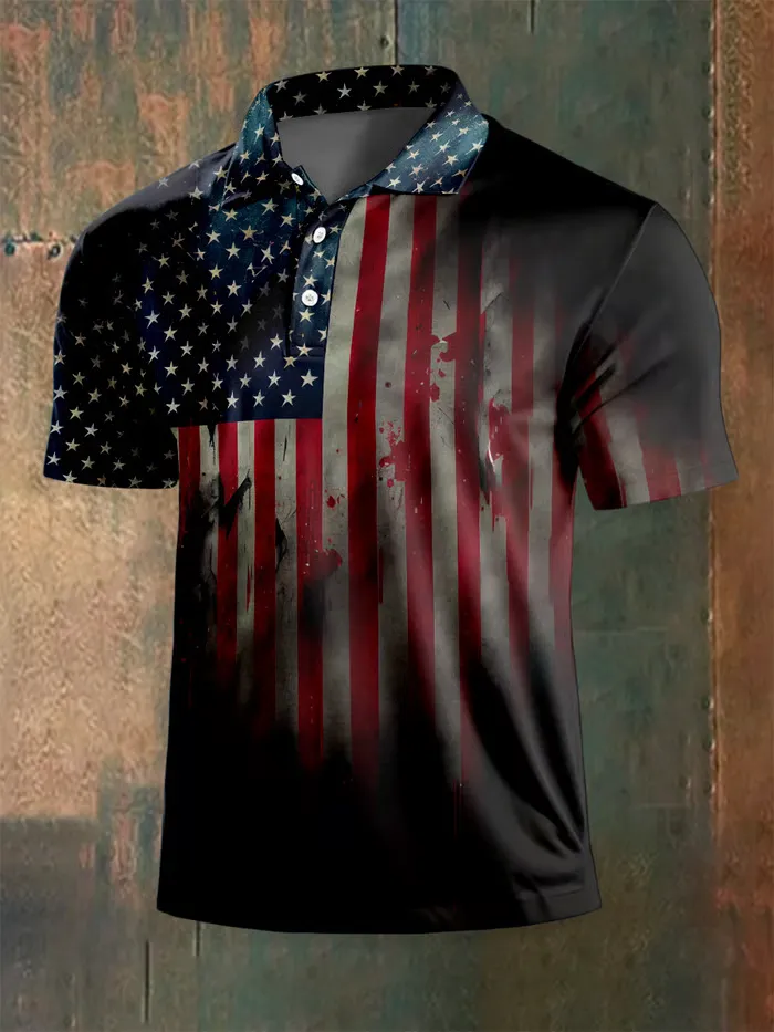 Men'S Stars And Stripes Print Polo Shirt